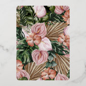 Jungle palmbloemen regenwoud bloemen roze groen folie uitnodiging (Achterkant)