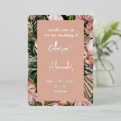 Jungle palmbloemen regenwoud bloemen roze groen folie uitnodiging (Staand Voorkant)