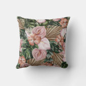 Jungle palmbloemen regenwoud bloemen roze groen kussen (Achterkant)