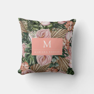 Jungle palmbloemen regenwoud bloemen roze groen kussen