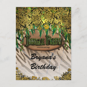 JUNGLE PARTY Goud Glam Dierenprint Verjaardags Fly Aankondigingskaart