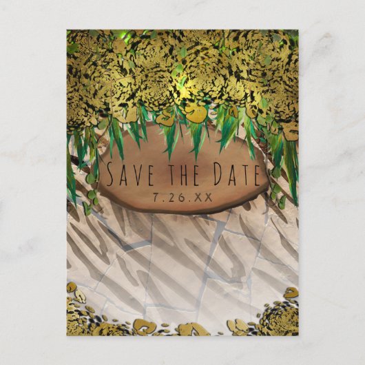 JUNGLE PARTY Gouden Glam Dierprint Save the Date Aankondigingskaart (Voorkant)