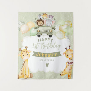 Jungle Pastel 1e Verjaardag Cute Giraffe Achtergro Wandkleed