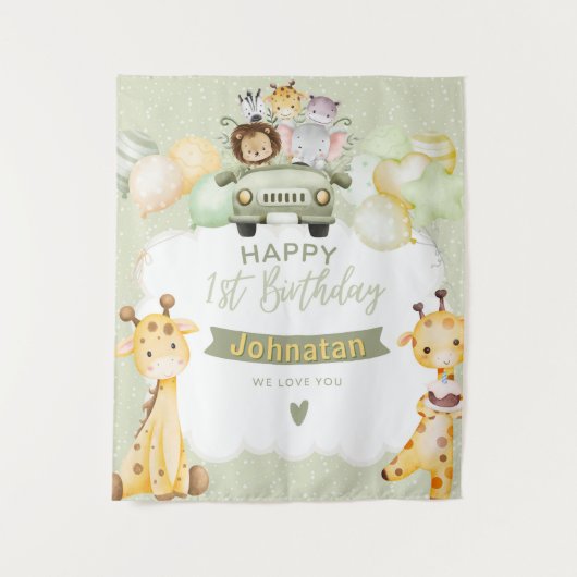 Jungle Pastel 1st Birthday Cute Giraffe Backdrop Wandkleed (Voorkant)
