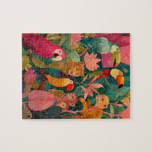 Jungle Puzzle – Leopard, Parrot, Toucan & Monkey Legpuzzel (Horizontaal)