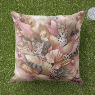 Jungle Roze en Bruine Luipaard  Buitenkussen