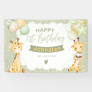 Jungle Safari 1e Verjaardag Lieve Giraffe Thema Spandoek