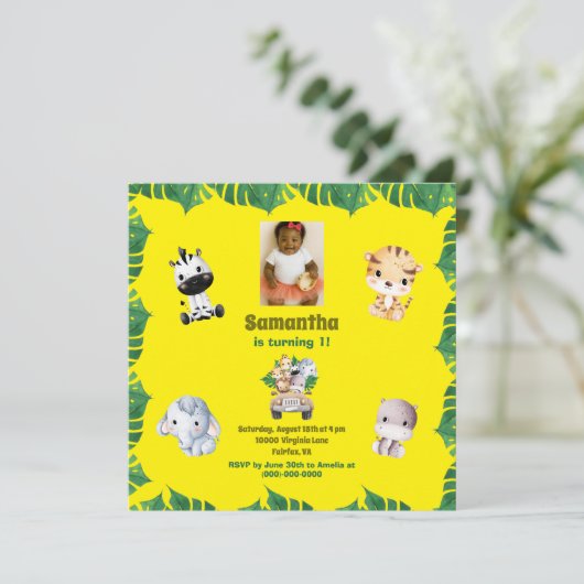 Jungle Safari 1st Birthday Cute Animal Theme Kaart (Staand voorkant)