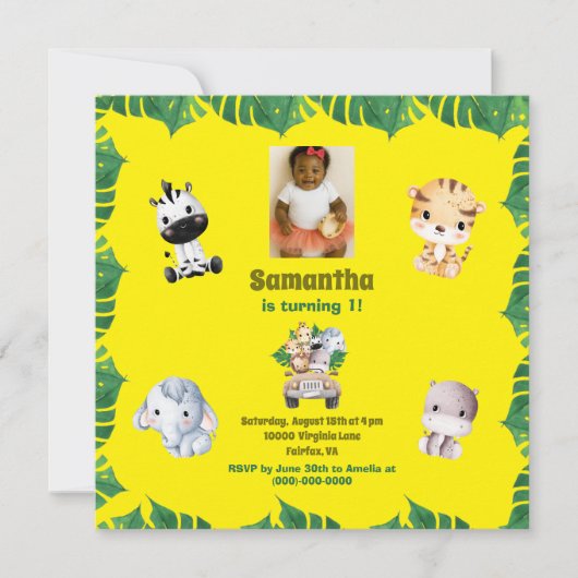 Jungle Safari 1st Birthday Cute Animal Theme Kaart (Voorkant)