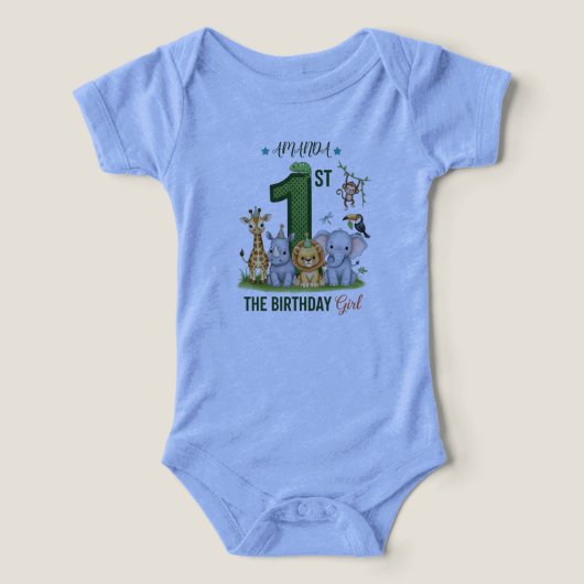 Jungle Safari 1st Birthday Girl Baby Bodysuit (Design voorkant)
