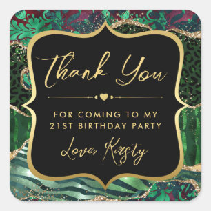 Jungle Safari Agate Groen en Gouden Verjaardag Vierkante Sticker