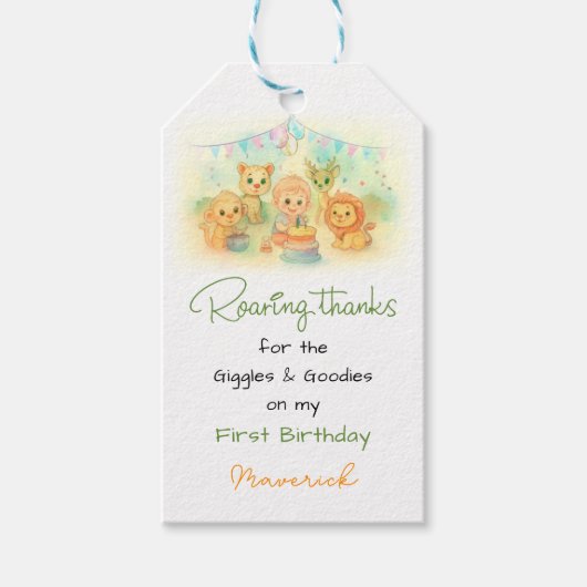 Jungle Safari Animal theme | Boy 1st Birthday Cadeaulabel (Voorkant)