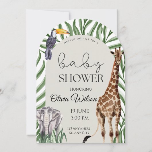 Jungle Safari Animals Baby Shower Invitation  Kaart (Voorkant)