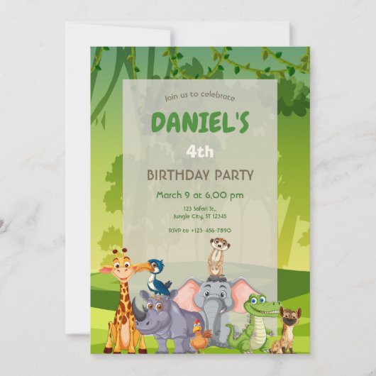 Jungle Safari Animals Birthday Party Kaart (Voorkant)