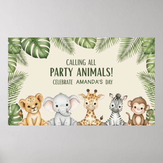 Jungle Safari Animals Birthday Party Poster (Voorkant)