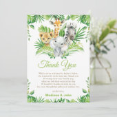 Jungle Safari Animals Greenery Neutral Baby Shower Bedankkaart (Staand voorkant)