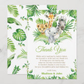 Jungle Safari Animals Greenery Neutral Baby Shower Bedankkaart (Voorkant / Achterkant)