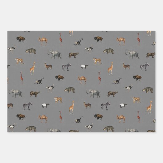 Jungle Safari Animals Pattern Blue Beige Grey Inpakpapier Vel (Voorkant 3)