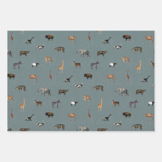 Jungle Safari Animals Pattern Blue Beige Grey Inpakpapier Vel (Voorkant 2)