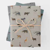 Jungle Safari Animals Pattern Blue Beige Grey Inpakpapier Vel (In situ)