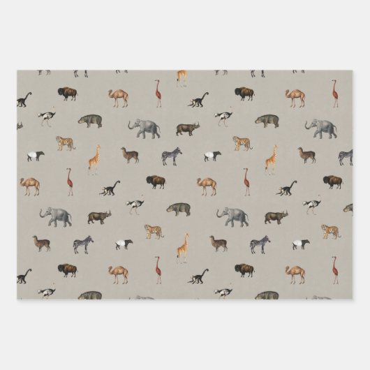 Jungle Safari Animals Pattern Blue Beige Grey Inpakpapier Vel (Voorkant)