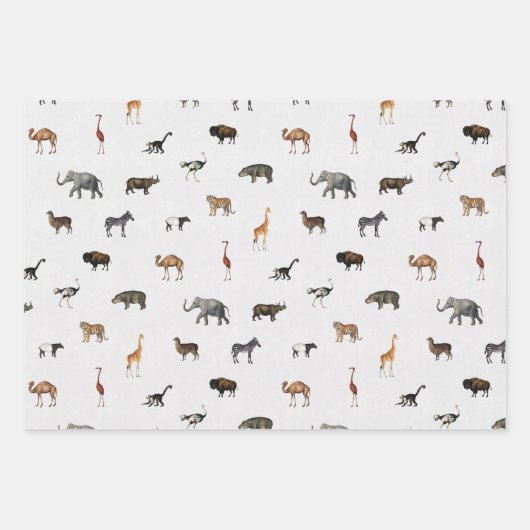 Jungle Safari Animals Pattern Blue Green Grey Inpakpapier Vel (Voorkant)