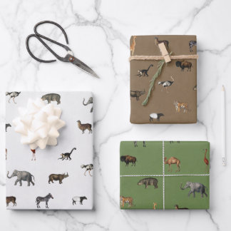 Jungle Safari Animals Pattern Green Brown Grey Inpakpapier Vel