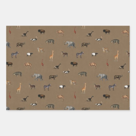 Jungle Safari Animals Pattern Green Brown Olive Inpakpapier Vel (Voorkant 2)
