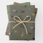 Jungle Safari Animals Pattern Green Brown Olive Inpakpapier Vel (In situ)