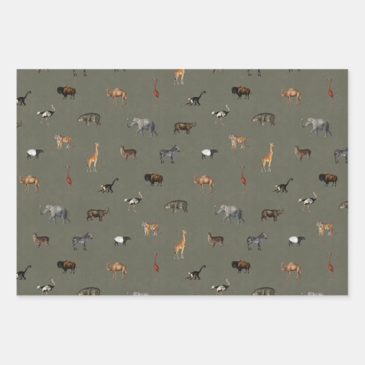 Jungle Safari Animals Pattern Green Brown Olive Inpakpapier Vel (Voorkant)