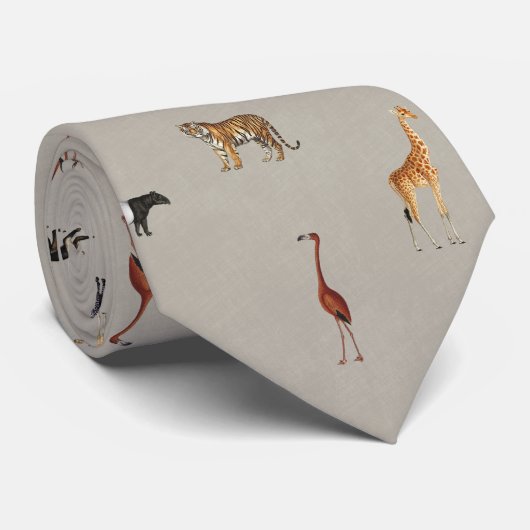 Jungle Safari Animals Pattern Grey Neck Tie Stropdas (Opgerold)