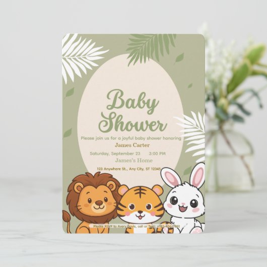 Jungle Safari Baby Shower Invitation Kaart (Staand voorkant)