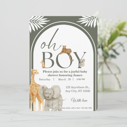 Jungle Safari Baby Shower Uitnodiging (Staand voorkant)