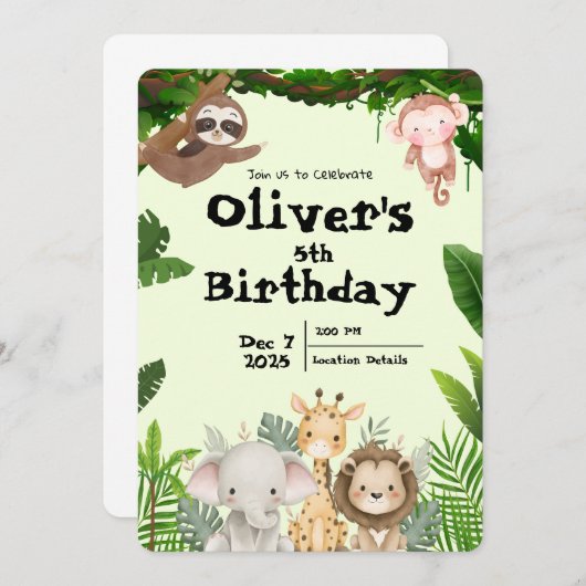 Jungle Safari Birthday Invitation Kaart (Voorkant / Achterkant)