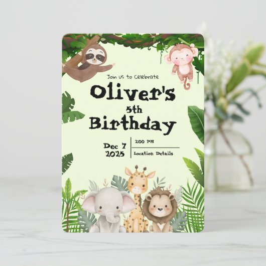 Jungle Safari Birthday Invitation Kaart (Staand voorkant)