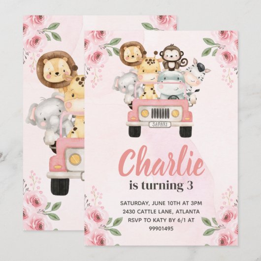 Jungle Safari Birthday Invitation Kaart (Voorkant / Achterkant)