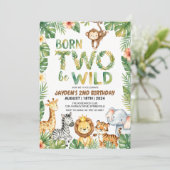 Jungle Safari Born Two Be Wild Birthday Invitation Kaart (Staand voorkant)
