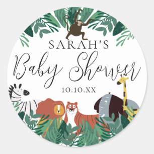 Jungle Safari Dieren Baby Shower Favor Ronde Sticker