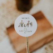 Jungle Safari Dieren Baby Shower met naam als favo Ronde Sticker