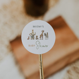 Jungle Safari Dieren Baby Shower met Naam Favoriet Ronde Sticker