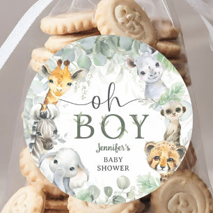 Jungle Safari Dieren Baby Shower Oh Jongen Ronde Sticker
