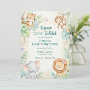 Jungle Safari Dieren Four Ever Wild 4e Verjaardag  Kaart