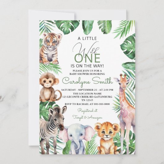Jungle Safari Dieren Groene Baby Shower Kaart (Voorkant)