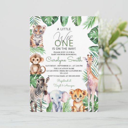 Jungle Safari Dieren Groene Baby Shower Kaart (Staand voorkant)