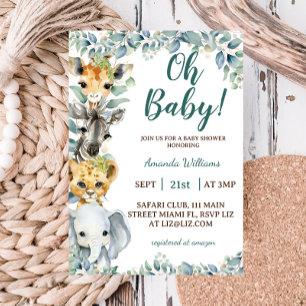 Jungle Safari Dieren Groene Bloemen Baby Shower Kaart