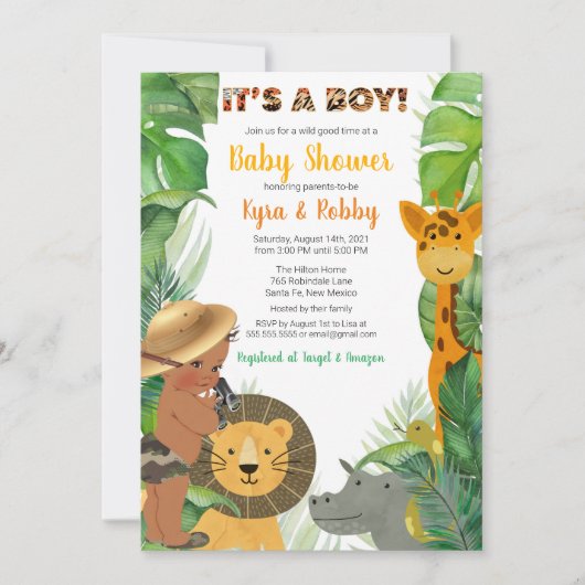 Jungle Safari Dieren Jongens Baby Shower Kaart (Voorkant)