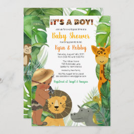Jungle Safari Dieren Jongens Baby Shower Kaart