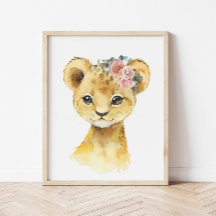 Jungle Safari Dieren Nursery Kunst, Waterverf Leeu