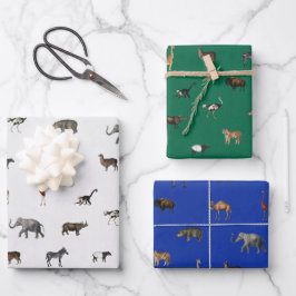 Jungle Safari Dieren Patroon Blauw Groen Grijs Inpakpapier Vel