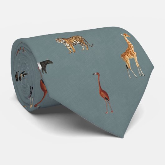 Jungle Safari Dieren Patroon Blauwe Stropdas (Opgerold)